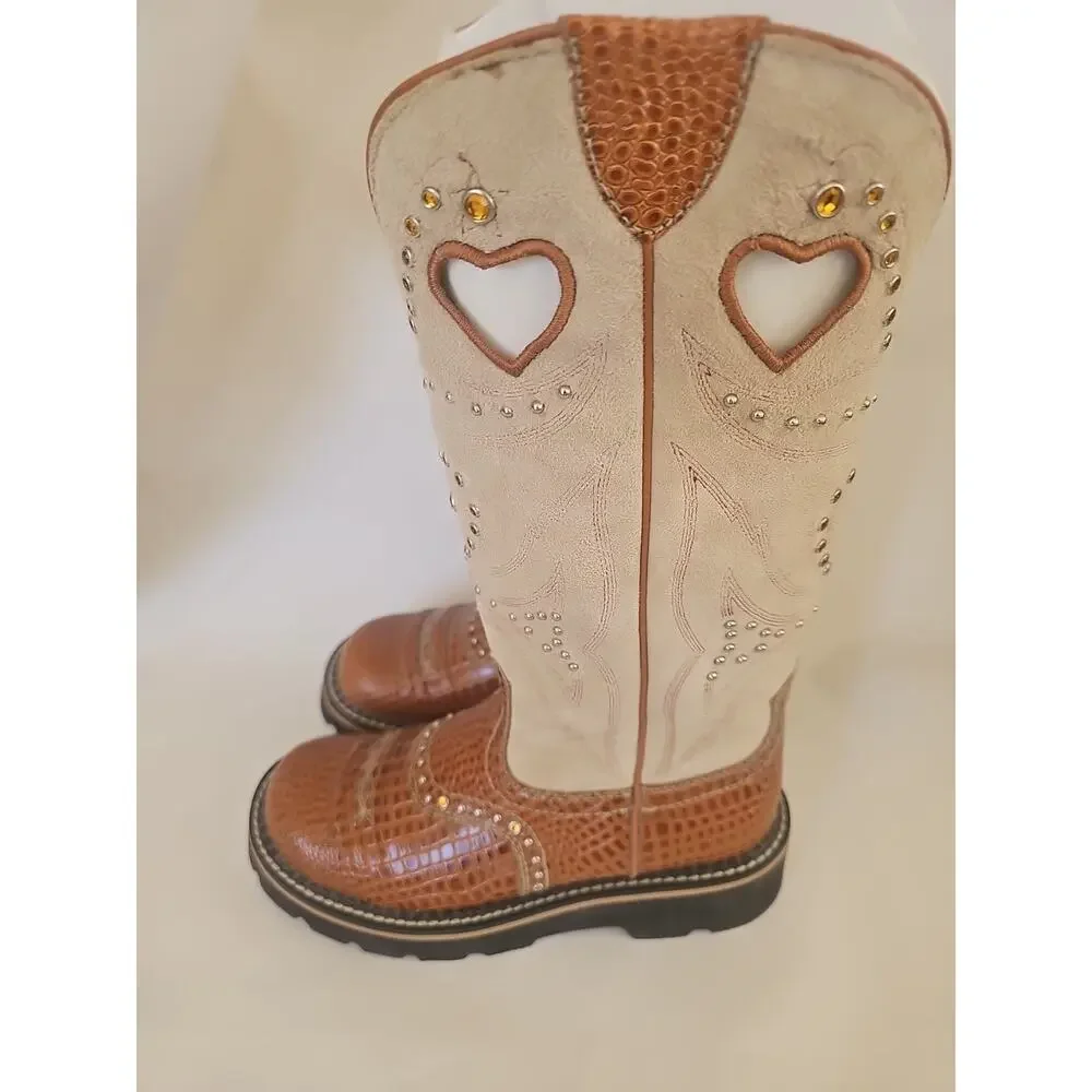 Ariat Boots Womens Fatbaby Gembaby Tall Buckaroo Heart Cowgirl Size 6 - Picture 3 of 11